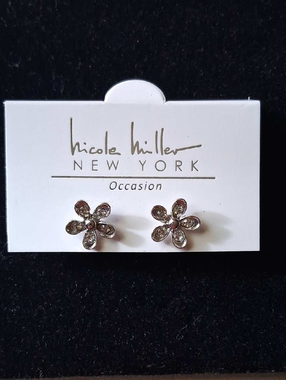 Nicole Miller Silver Floral Crystal Stud Earrings